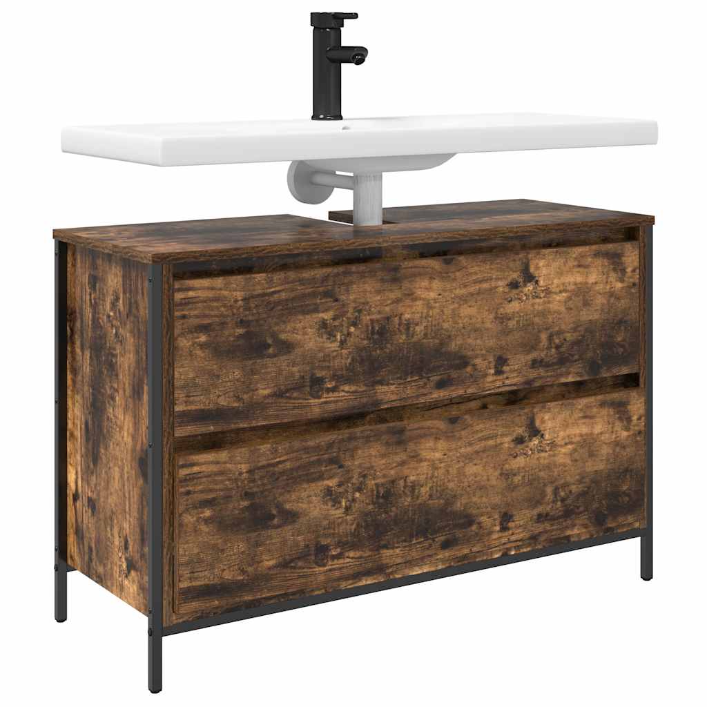 Bathroom Basin Cabinet with Drawers Smoked Oak 90x34.5x60 cm