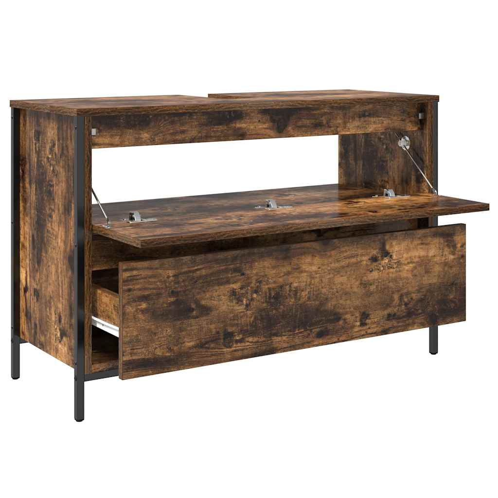 Bathroom Basin Cabinet with Drawers Smoked Oak 90x34.5x60 cm