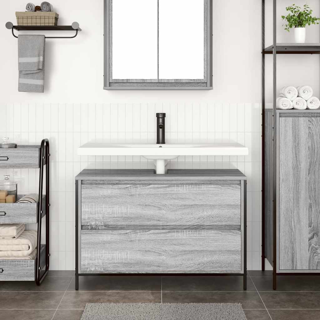 Bathroom Basin Cabinet with Drawers Grey Sonoma 90x34.5x60 cm