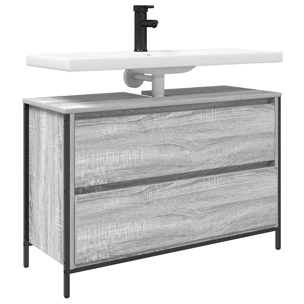 Bathroom Basin Cabinet with Drawers Grey Sonoma 90x34.5x60 cm