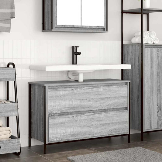 Bathroom Basin Cabinet with Drawers Grey Sonoma 90x34.5x60 cm