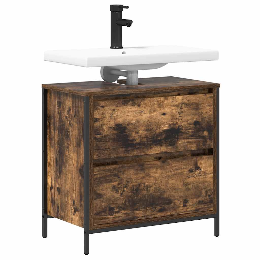 Bathroom Basin Cabinet with Drawers Smoked Oak 60x34.5x60 cm