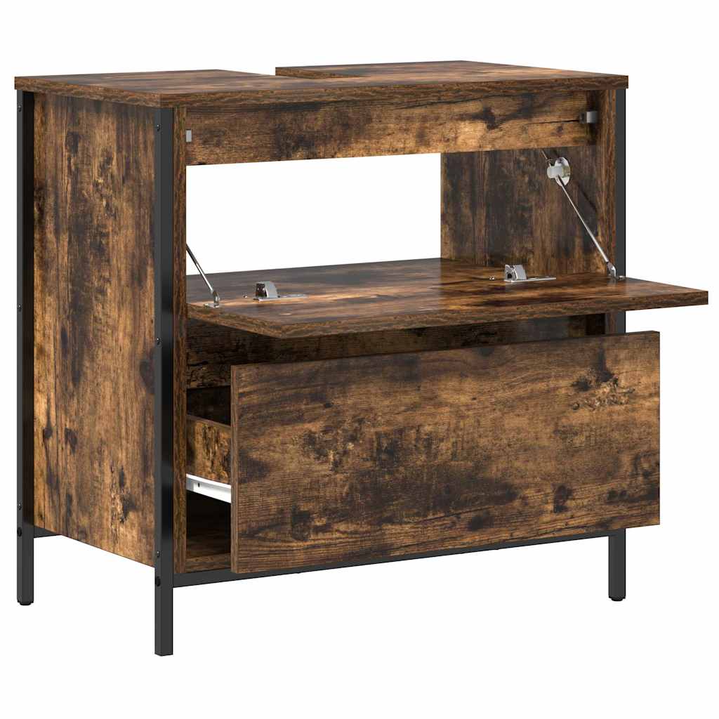 Bathroom Basin Cabinet with Drawers Smoked Oak 60x34.5x60 cm