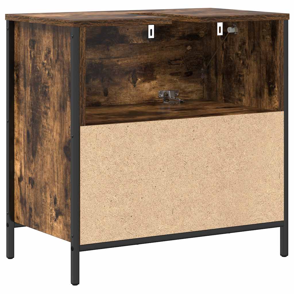 Bathroom Basin Cabinet with Drawers Smoked Oak 60x34.5x60 cm