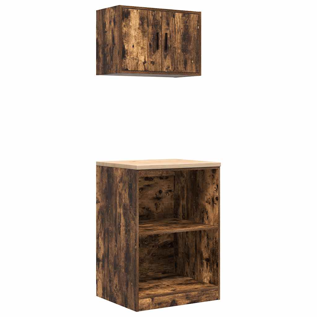 Garage Cabinets 2 pcs Smoked Oak Engineered Wood