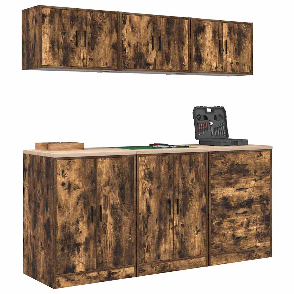 Garage Cabinets 6 pcs Smoked Oak Engineered Wood