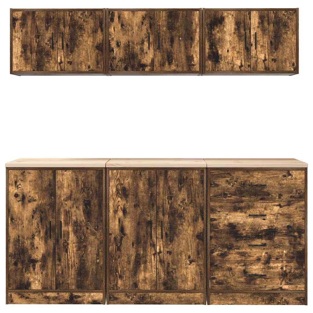 Garage Cabinets 6 pcs Smoked Oak Engineered Wood