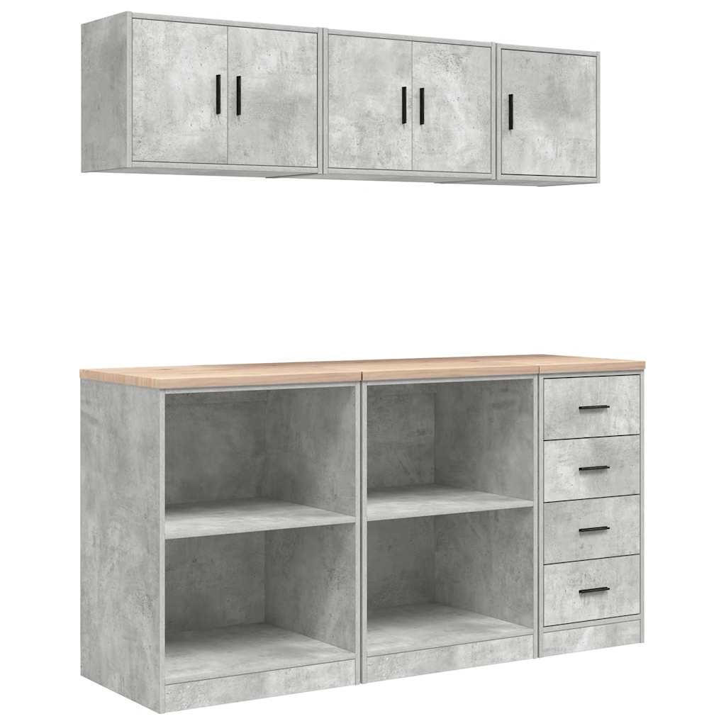 Garage Cabinets 6 pcs Concrete Grey Engineered Wood