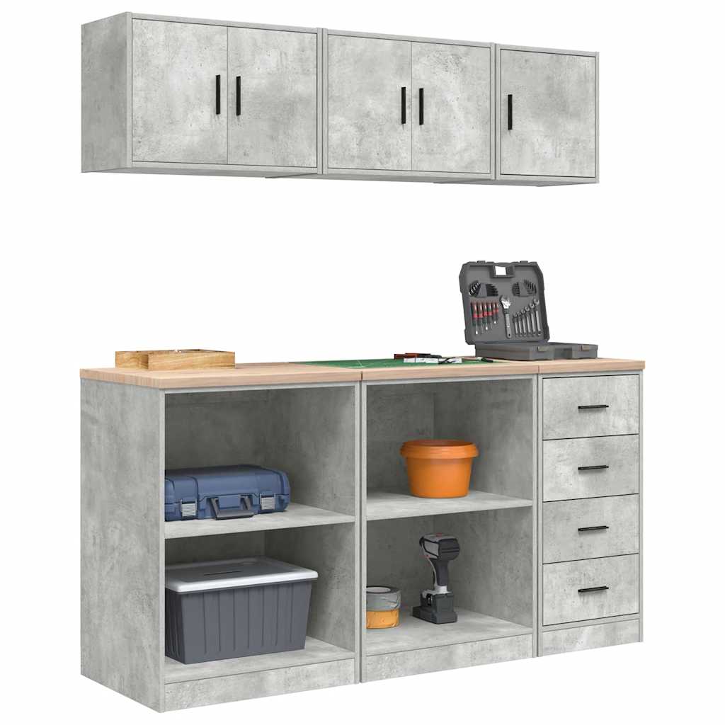 Garage Cabinets 6 pcs Concrete Grey Engineered Wood