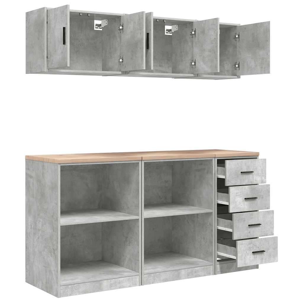 Garage Cabinets 6 pcs Concrete Grey Engineered Wood