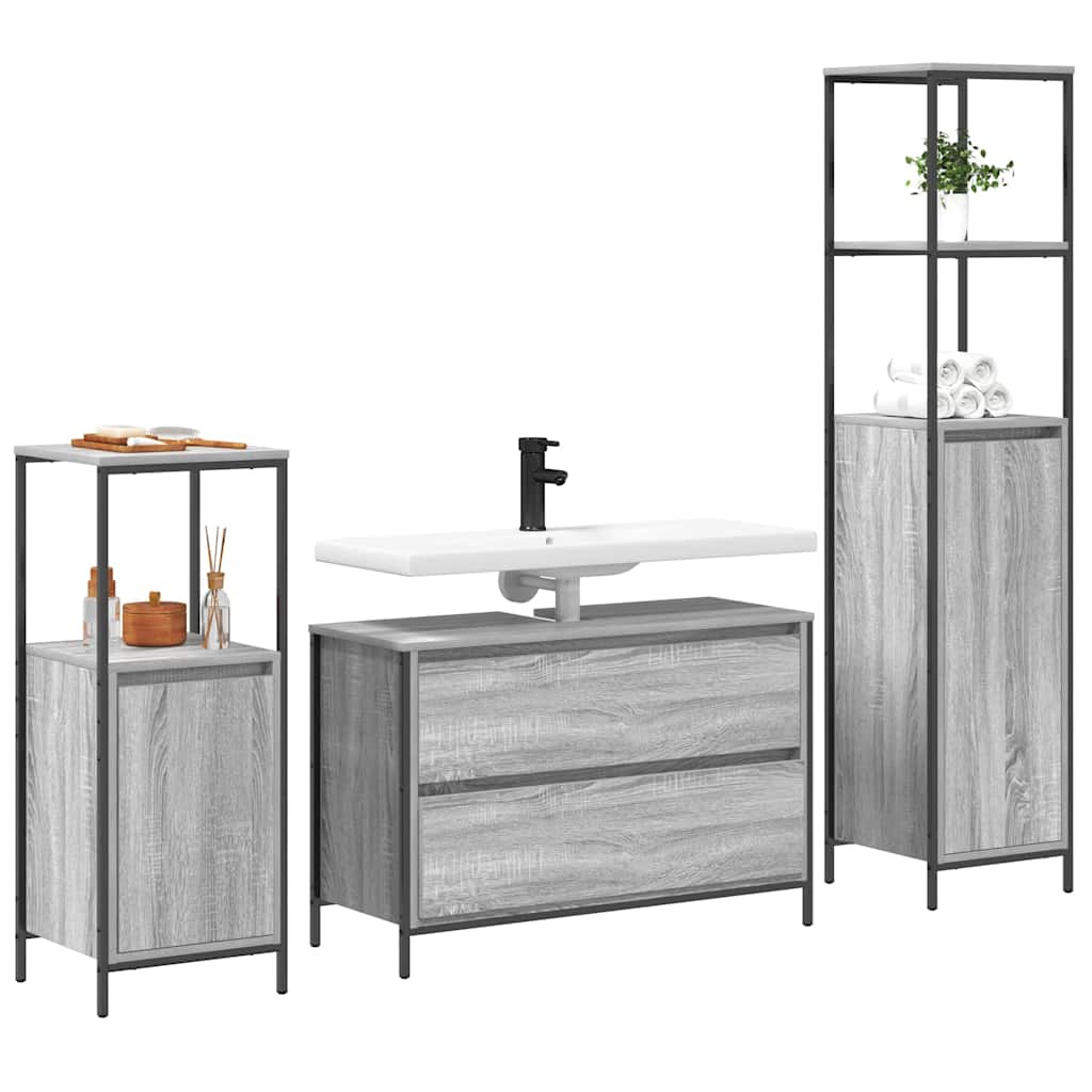 Bathroom Furniture Set 3 pcs Grey sonoma 90 x 34.5 x 60 cm