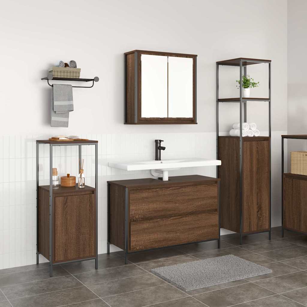 Bathroom Furniture Set 3 pcs Brown oak 90 x 34.5 x 60 cm