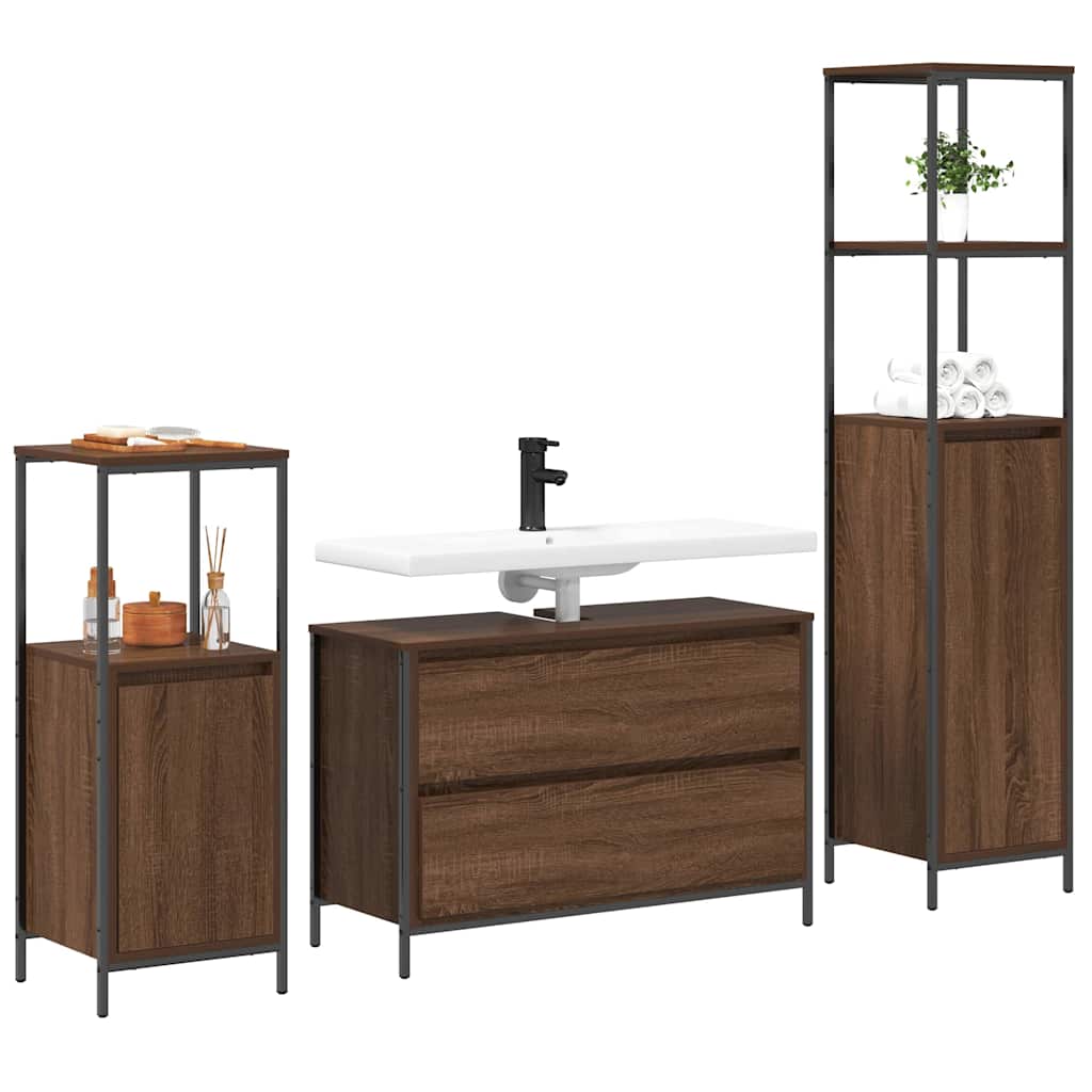 Bathroom Furniture Set 3 pcs Brown oak 90 x 34.5 x 60 cm