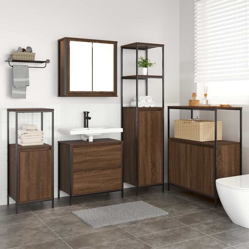 Bathroom Furniture Set with Shelf 5 pcs Brown 76.5 x 35 x 95 cm