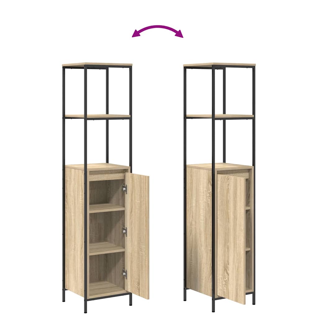Bathroom Furniture Set with Shelf 3 pcs Sonoma oak and Black