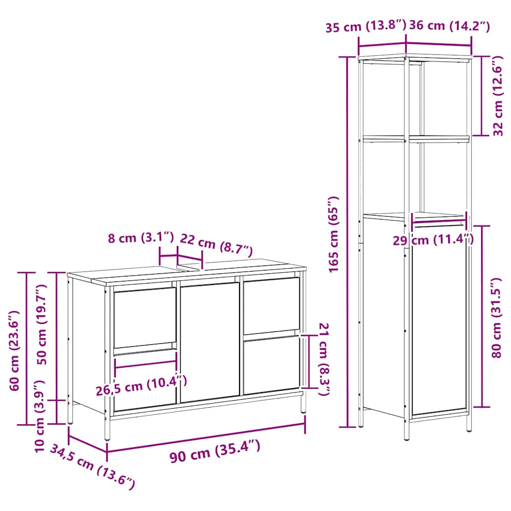 Bathroom Furniture Set with Drawer 2 pcs Sonoma Oak and Black