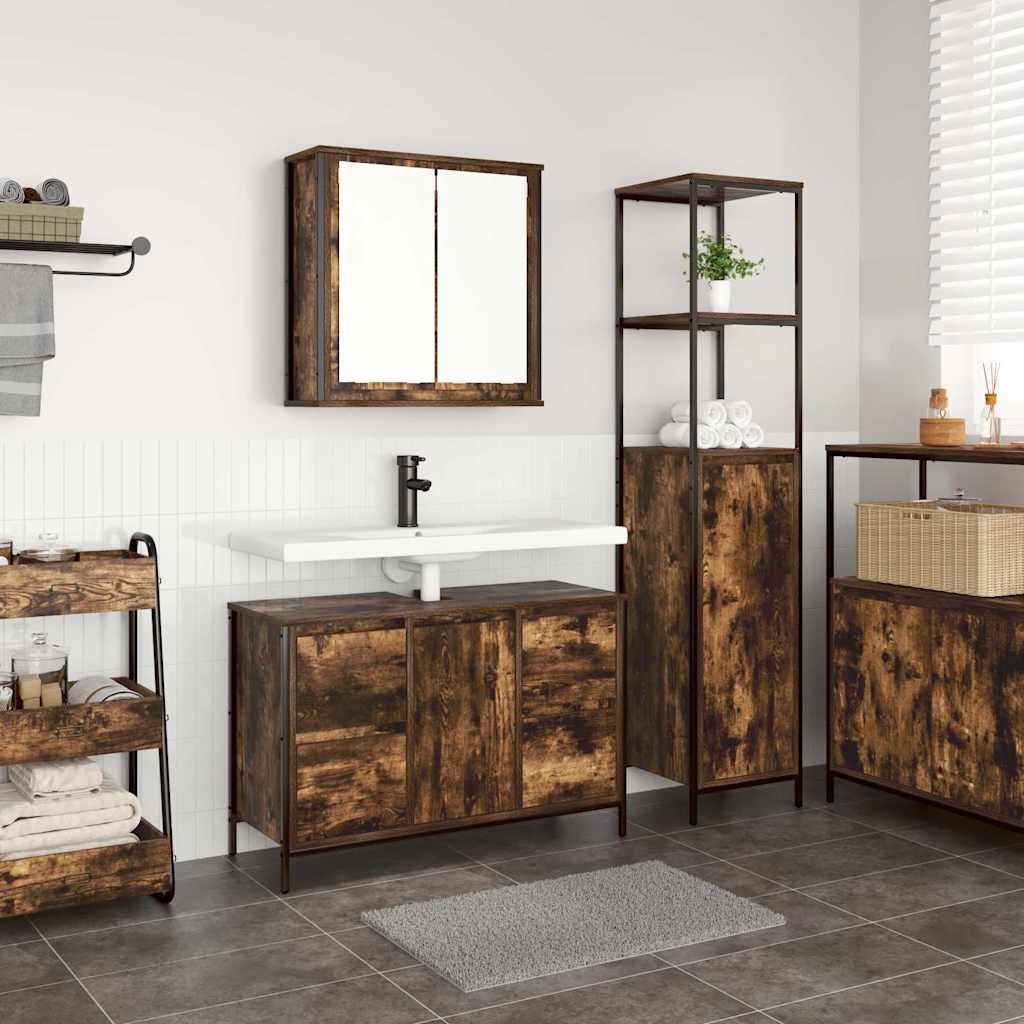 Bathroom Furniture Set with Drawer 2 pcs Smoked oak and Black