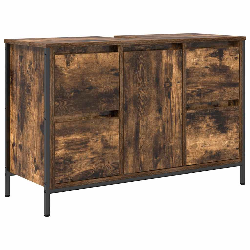 Bathroom Furniture Set with Drawer 2 pcs Smoked oak and Black
