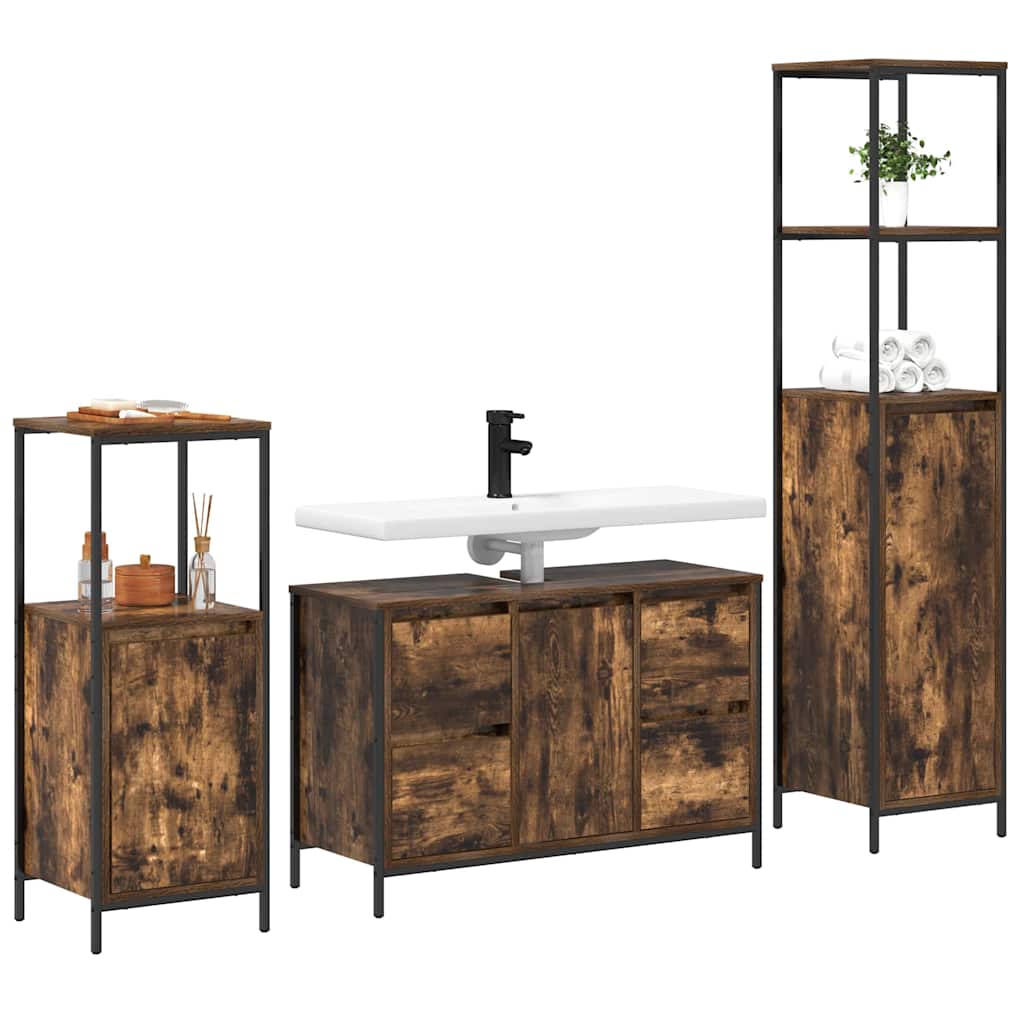 Bathroom Furniture Set with Drawer 3 pcs Smoked oak and Black