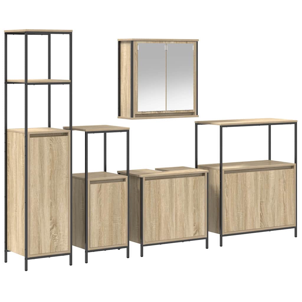 Bathroom Furniture Set with Shelf 5 pcs Sonoma oak and Black