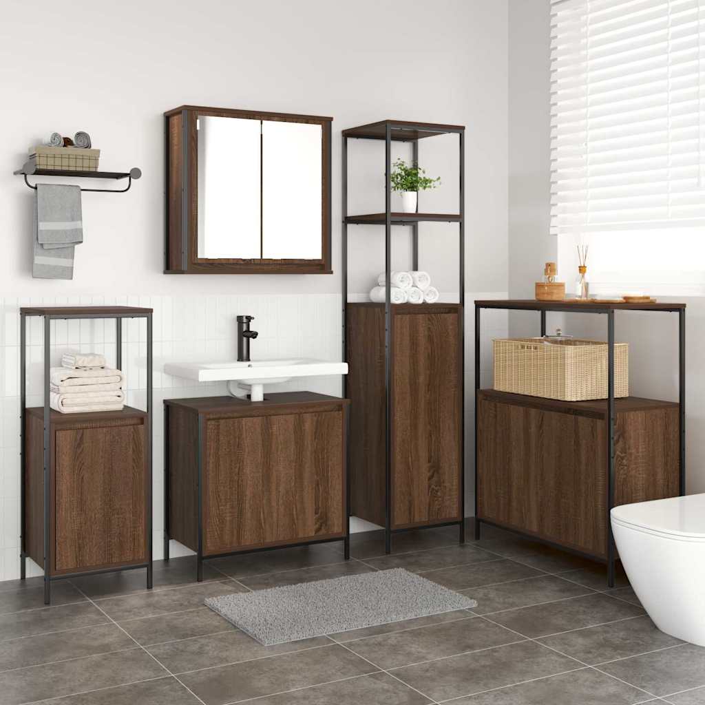Bathroom Furniture Set with Shelf 5 pcs Brown oak and Black