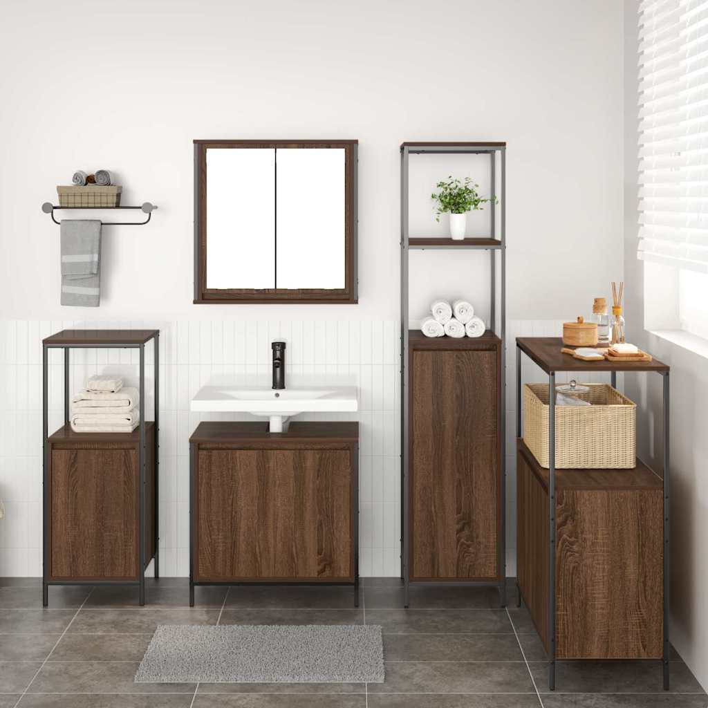 Bathroom Furniture Set with Shelf 5 pcs Brown oak and Black