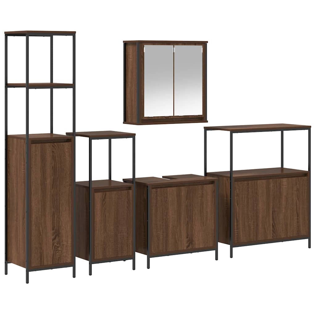 Bathroom Furniture Set with Shelf 5 pcs Brown oak and Black