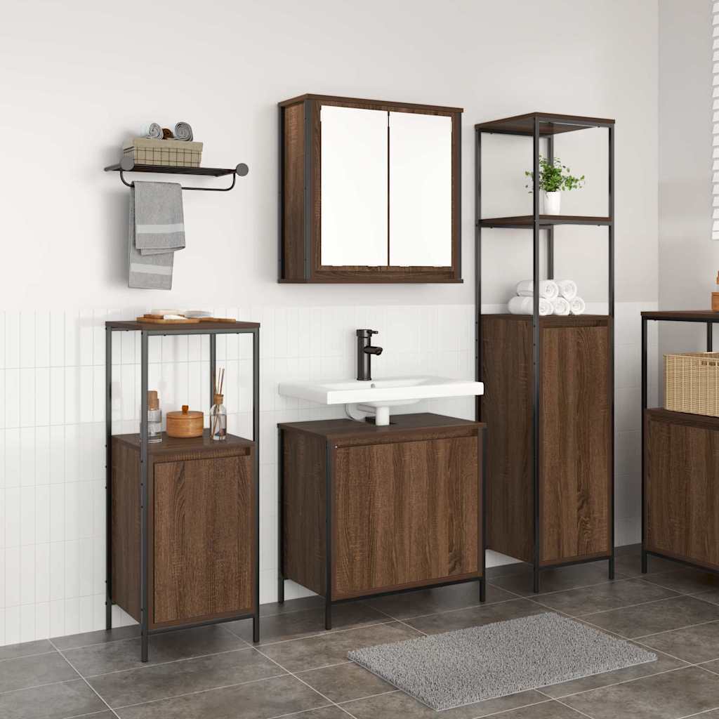 Bathroom Furniture Set with Shelf 3 pcs Brown oak and Black