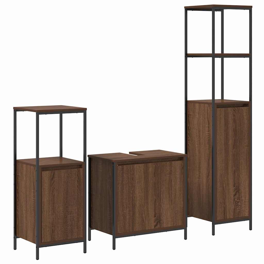Bathroom Furniture Set with Shelf 3 pcs Brown oak and Black