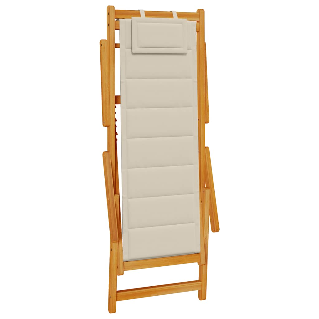 Folding Beach Chair with Armrests Taupe Acacia Wood & Textilene