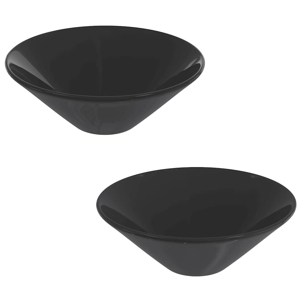 Wash Basins 2 pcs Gloss Black Ø42x14 cm Ceramic