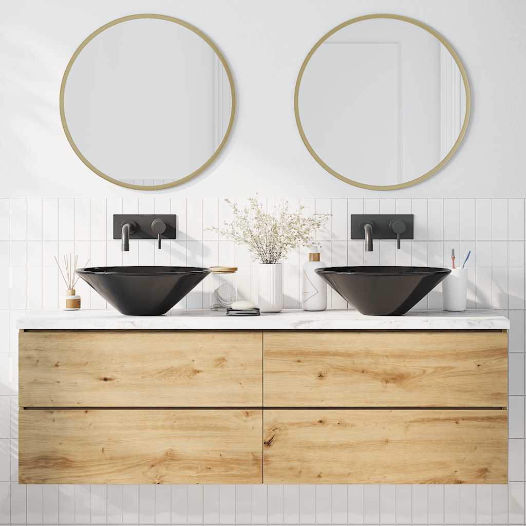 Wash Basins 2 pcs Gloss Black Ø42x14 cm Ceramic