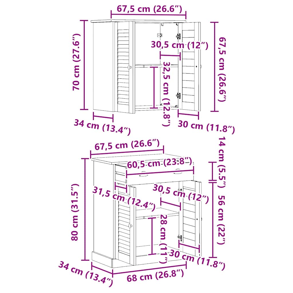 Bathroom Furniture Set VIGO 2 pcs Brown 67.5 x 34 x 80 cm
