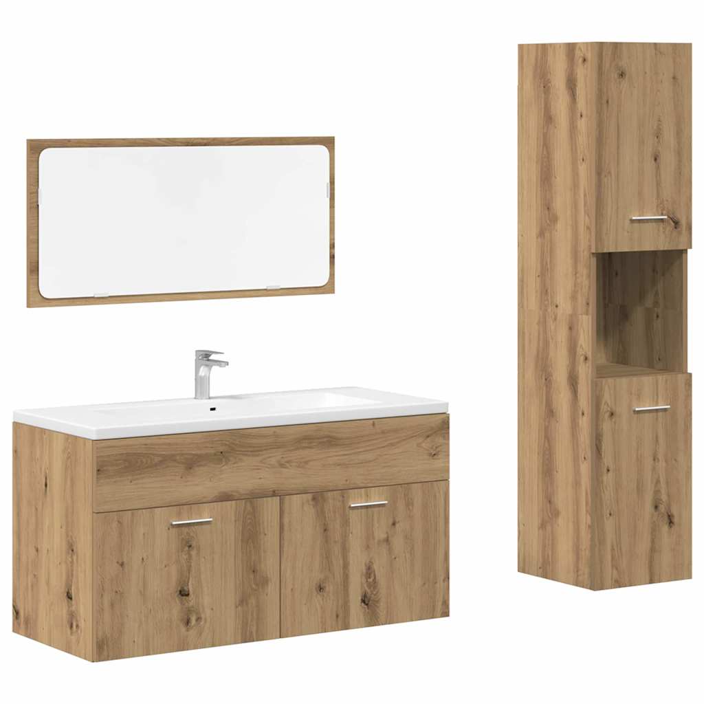 3 Piece Bathroom Furniture Set Artisan Oak Engineered Wood