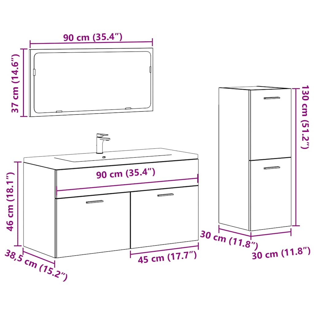 4 Piece Bathroom Furniture Set Old Wood Engineered Wood
