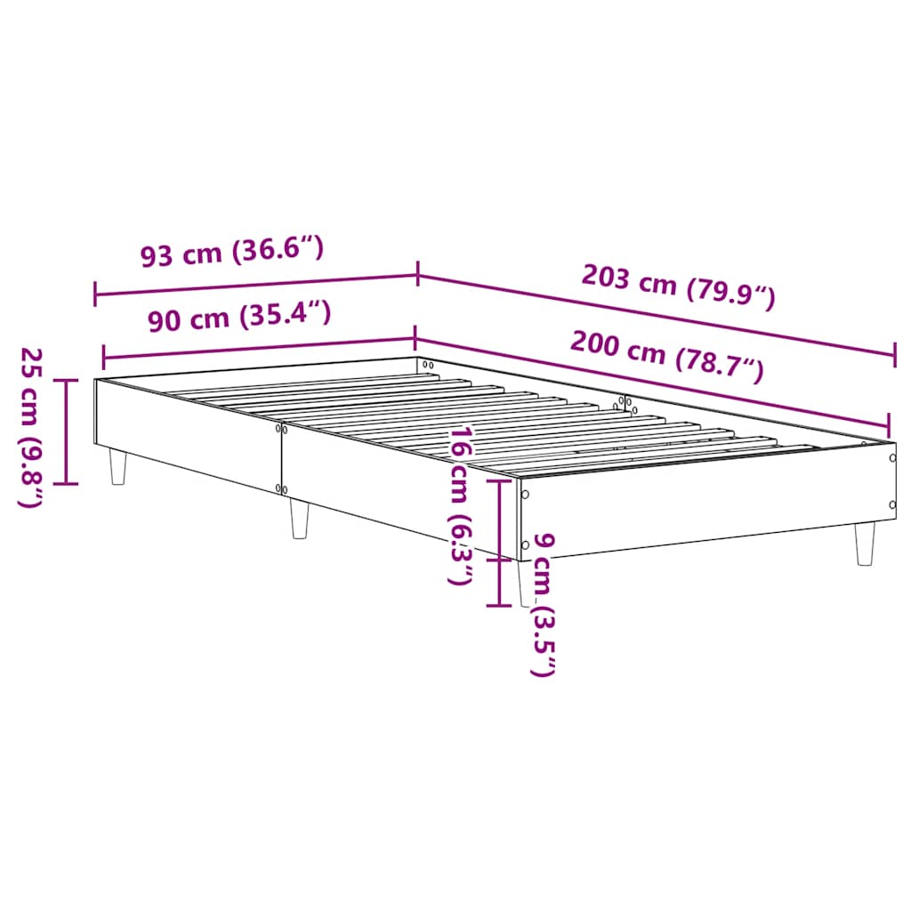 Bed Frame No Mattress Black 90x200 cm Engineered Wood