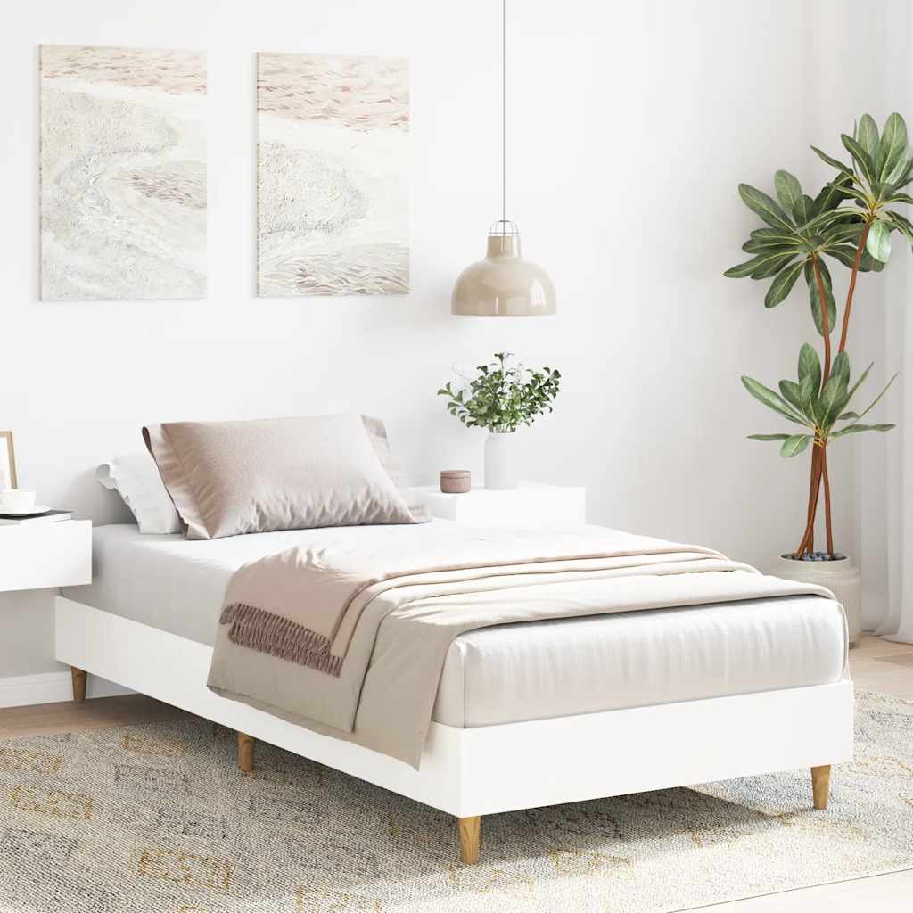Bed Frame No Mattress White 75x190 cm Small Single Engineered Wood