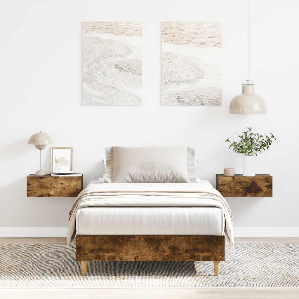 Bed Frame No Mattress Smoked Oak 75x190 cm Small Single Engineered Wood