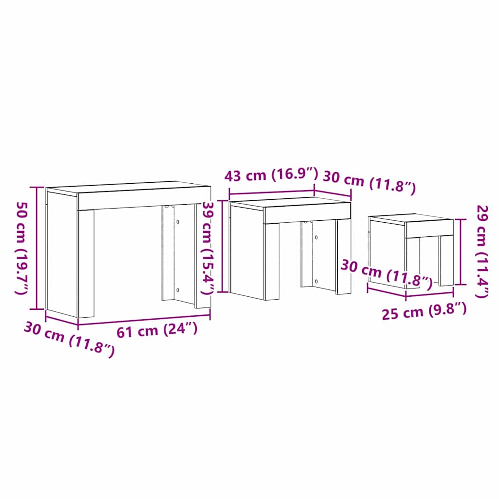 Nesting Tables 3 pcs Black Oak Engineered Wood