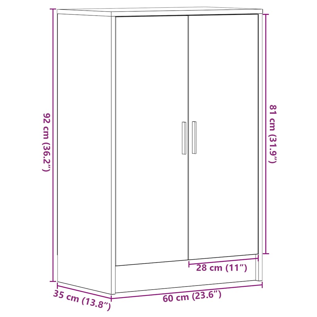 Shoe Cabinet Black Oak 60x35x92 cm Engineered Wood