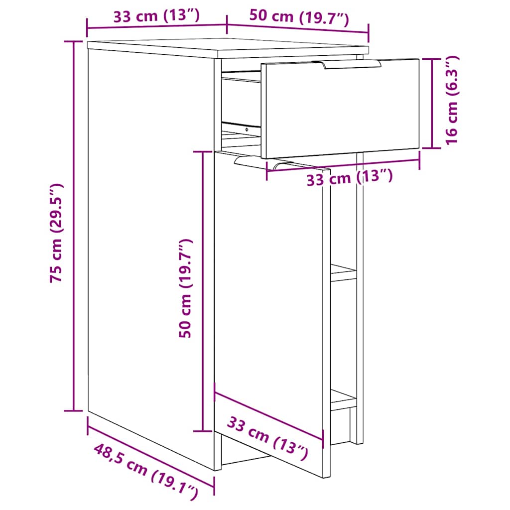 Desk Cabinet Black oak 33 x 50 x 75 cm Engineered Wood