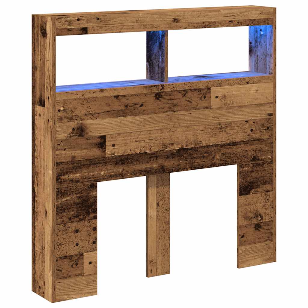 Headboard Cabinet with LED Old Wood 100x17x102 cm