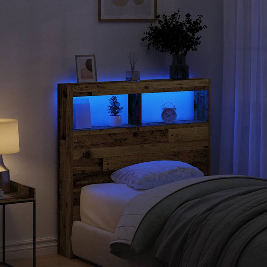 Headboard Cabinet with LED Old Wood 100x17x102 cm