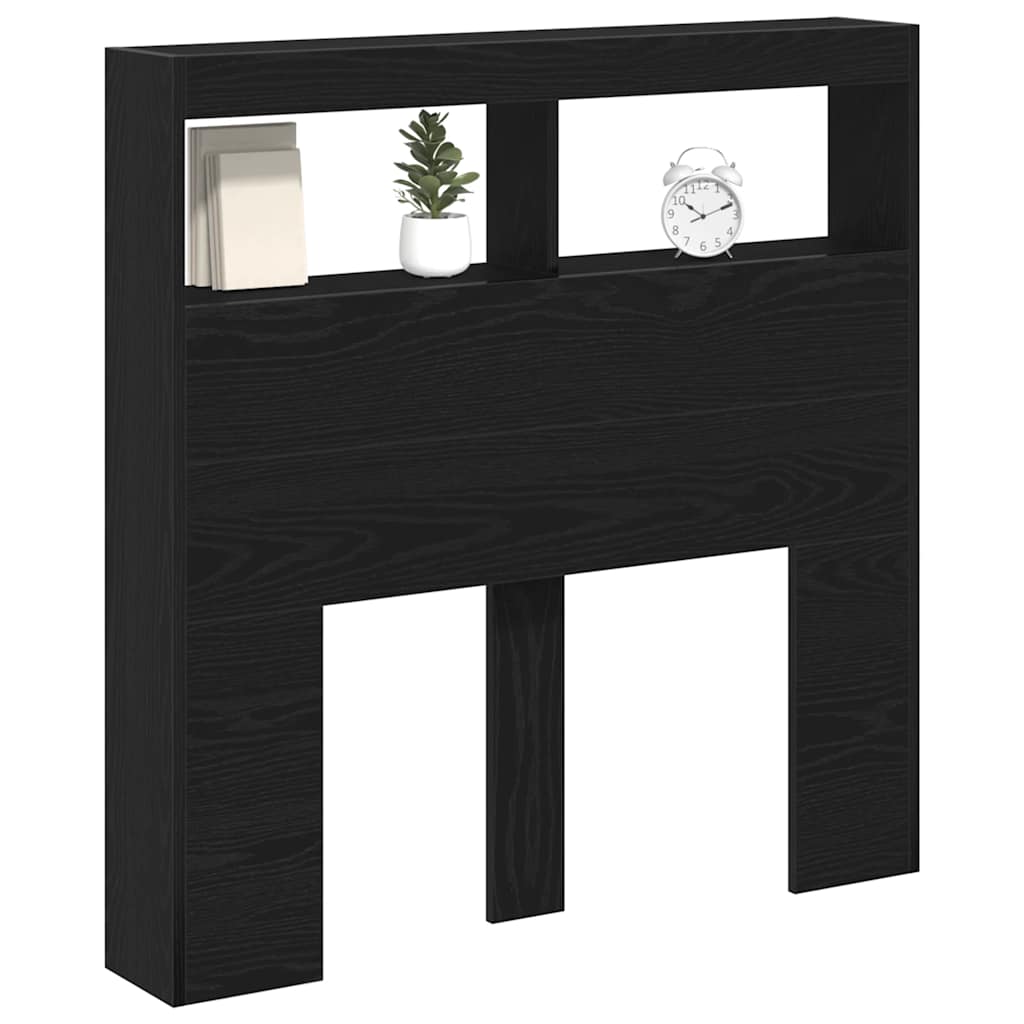 Headboard Cabinet with LED Black Oak 100x17x102 cm