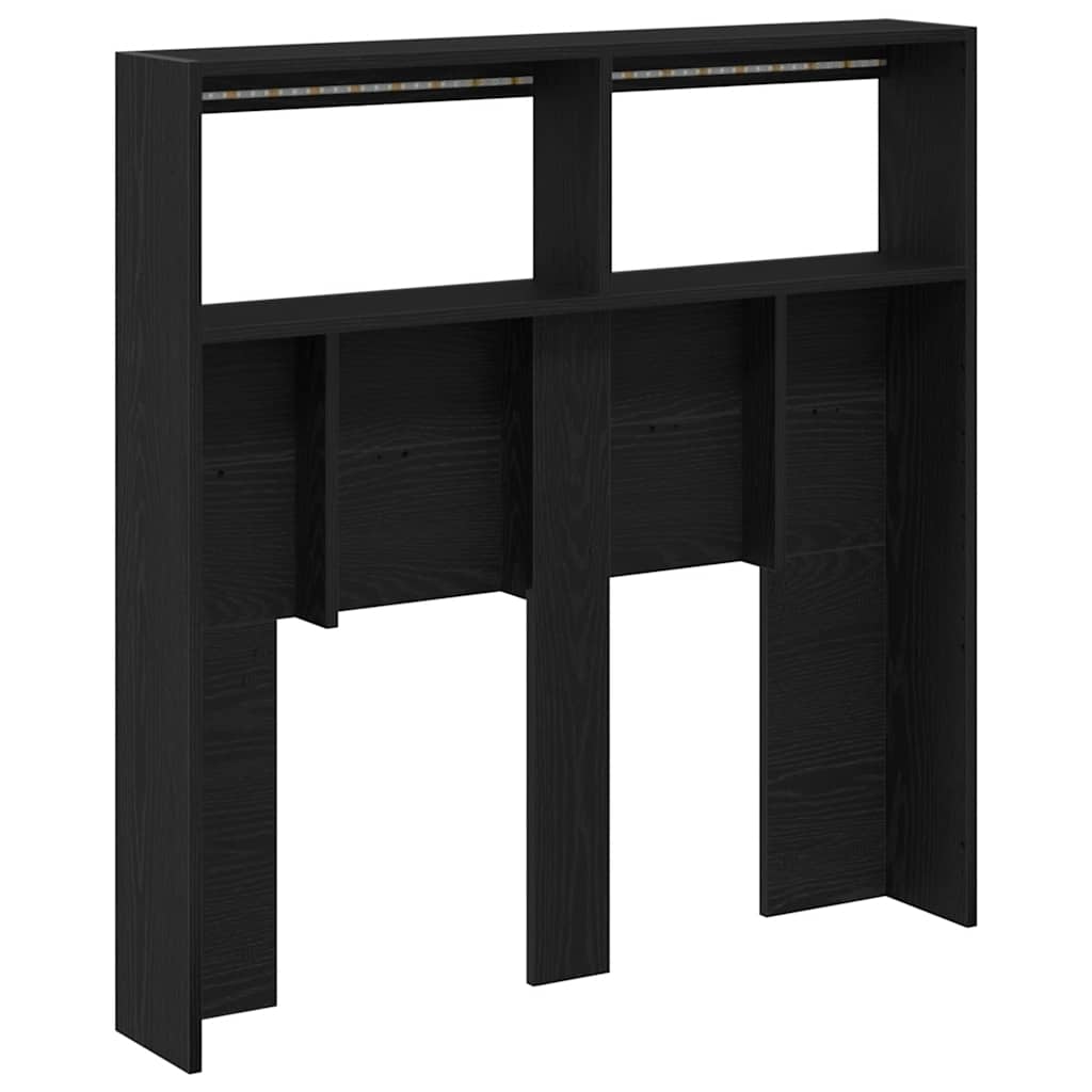 Headboard Cabinet with LED Black Oak 100x17x102 cm