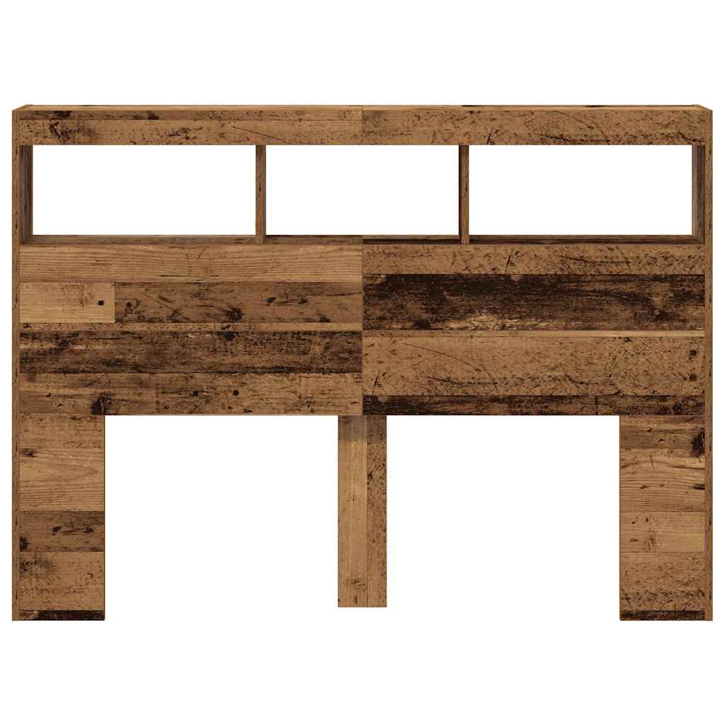 Headboard Cabinet with LED Old Wood 140x17x102 cm