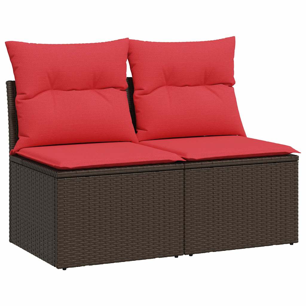 2 Piece Garden Sofa Set with Cushions Brown Poly Rattan Acacia