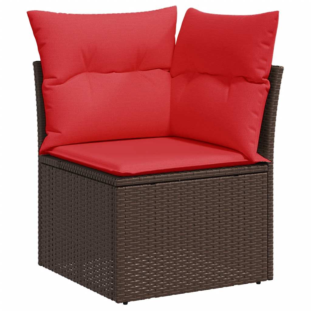 10 Piece Garden Sofa Set with Cushions Brown Poly Rattan Acacia
