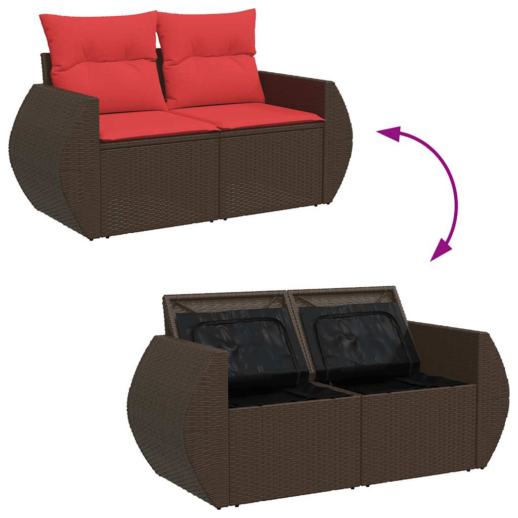 10 Piece Garden Sofa Set with Cushions Brown Poly Rattan Acacia