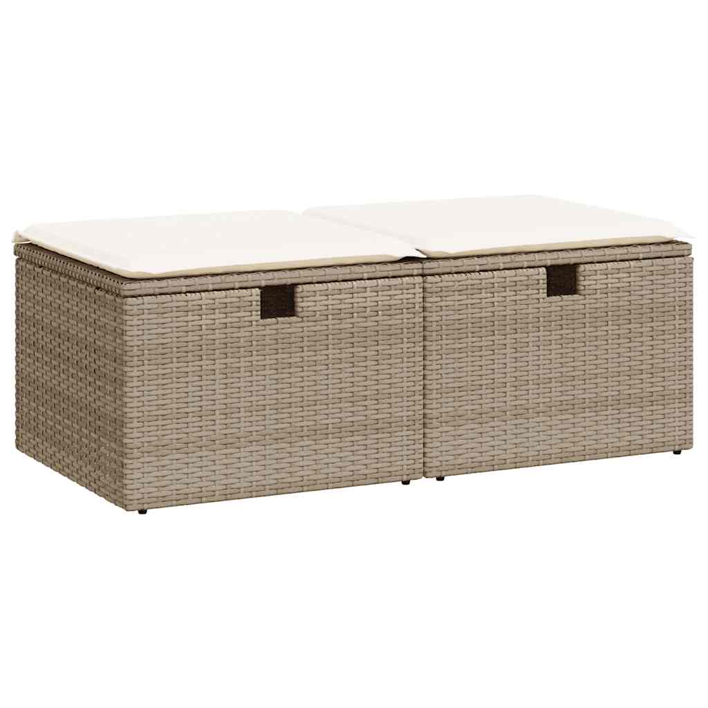 2 Piece Garden Sofa Set with Cushions Beige Poly Rattan Acacia